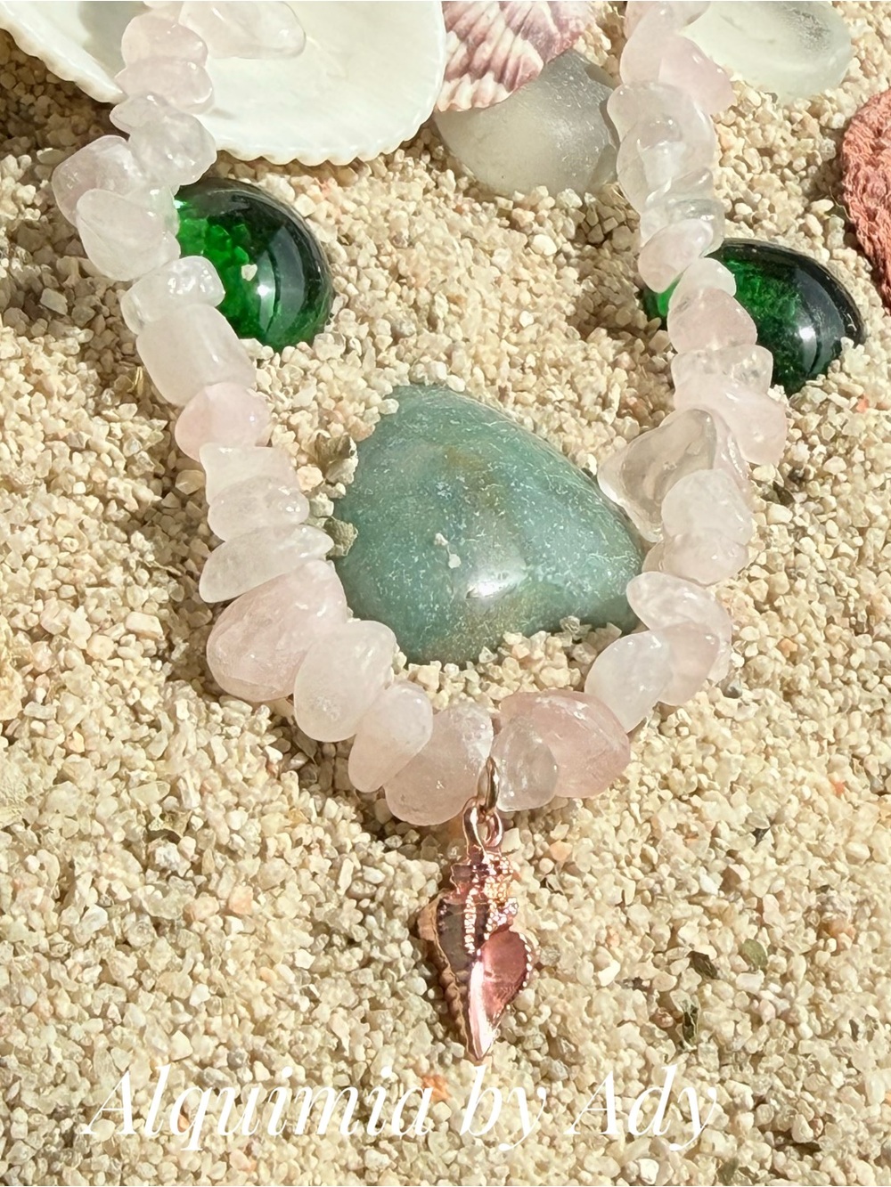 SUMMER + SHELL 🐚 pink quartz beaded short necklace - Picture 2 of 4
